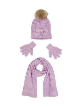 πλεκτό σετ σκούφος-κασκόλ-γάντια «Purple Winter»