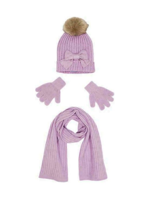 πλεκτό σετ σκούφος-κασκόλ-γάντια «Purple Winter»